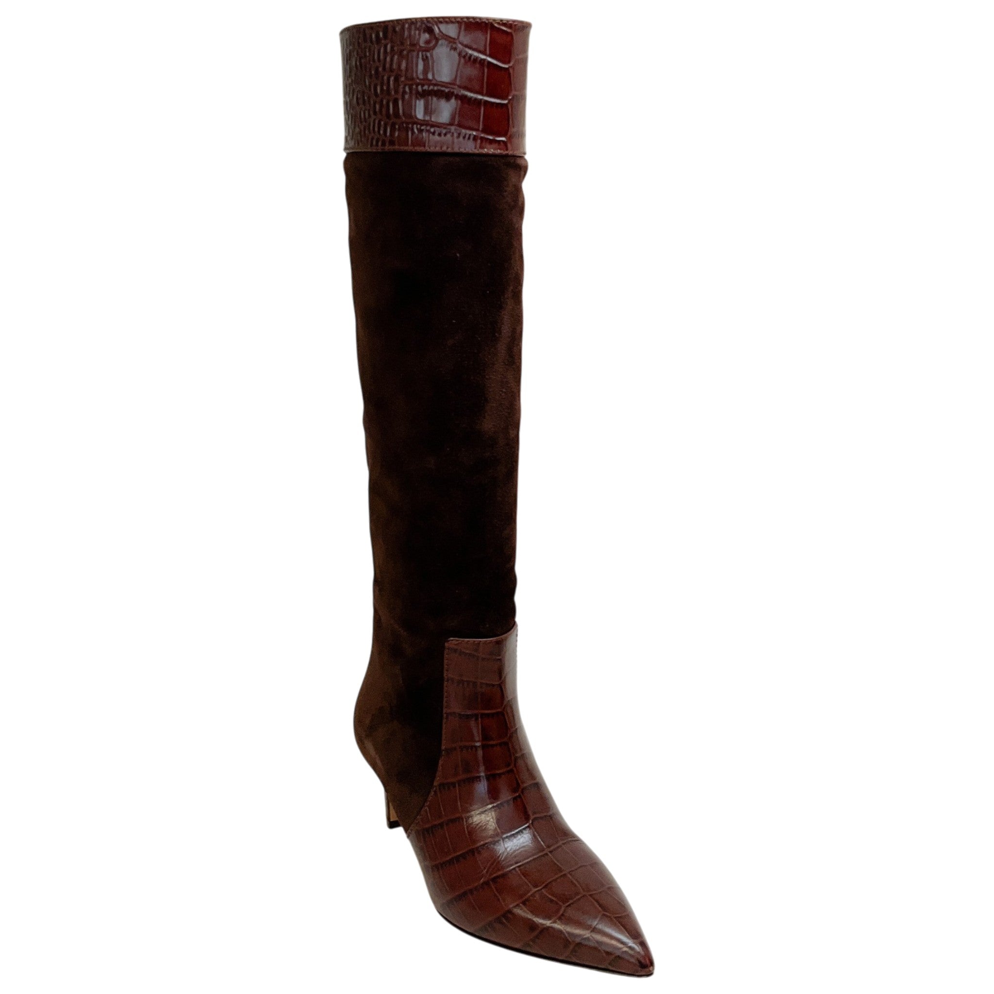 Paris Texas Chocolate Embossed Croco Suede Tall Boots
