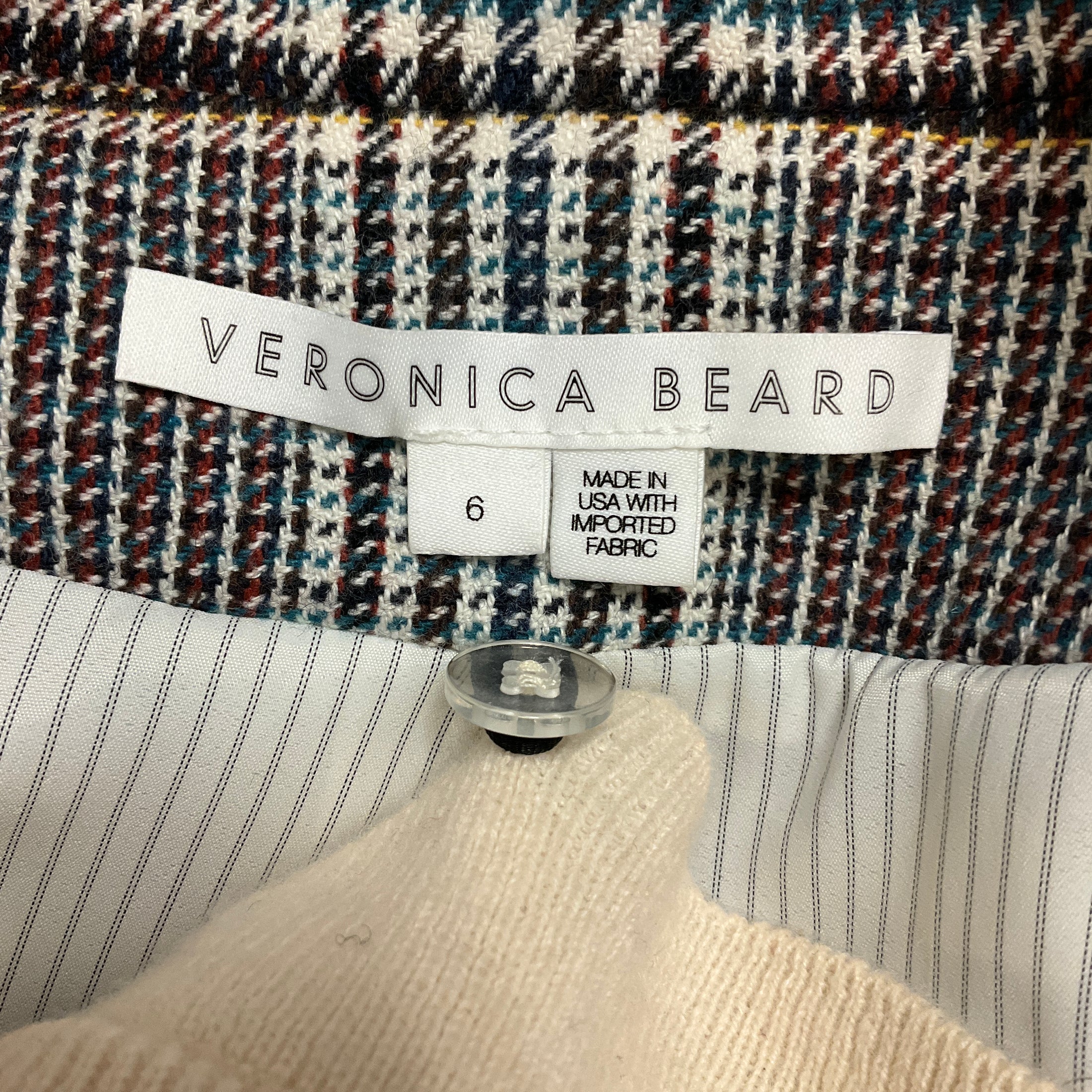 Veronica Beard Ivory / Teal Multi Plaid Jacket with Ivory Wool and Cashmere Knit Dickey