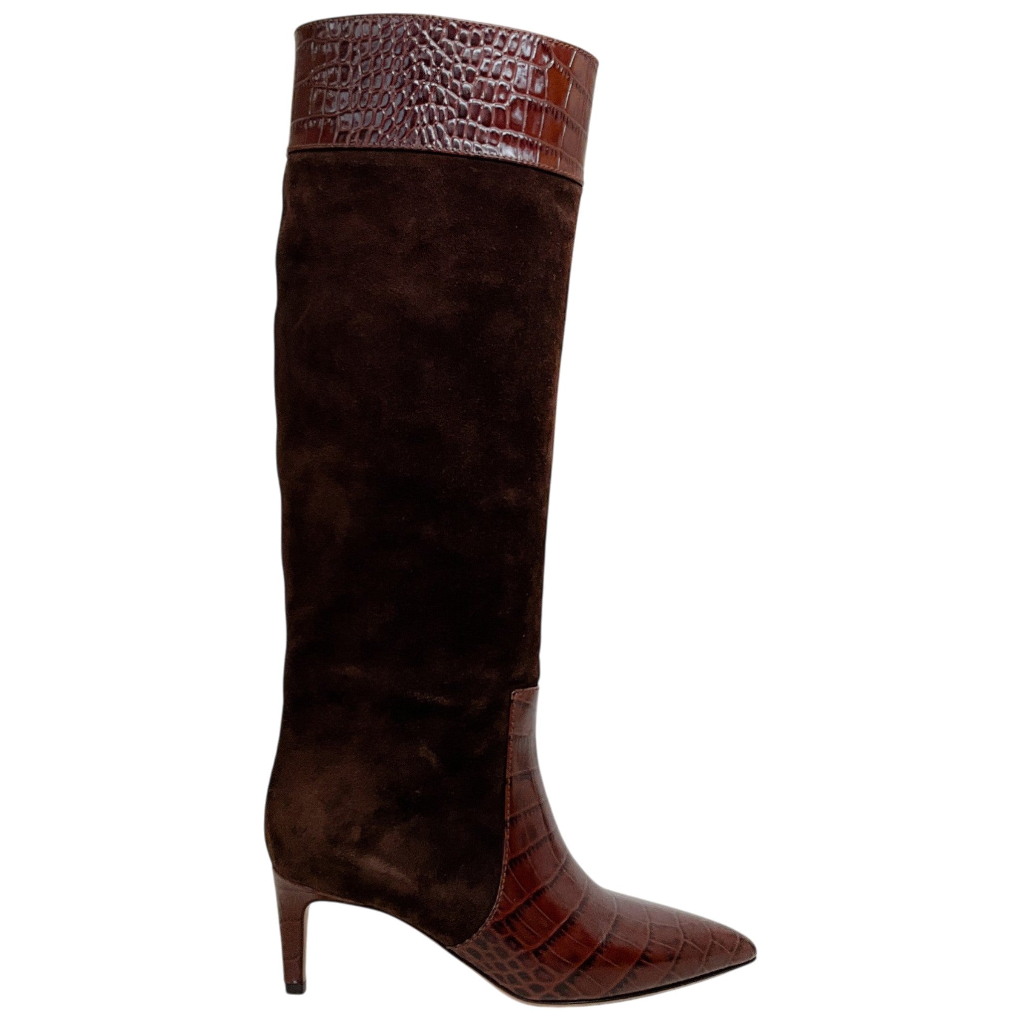 Paris Texas Chocolate Embossed Croco Suede Tall Boots