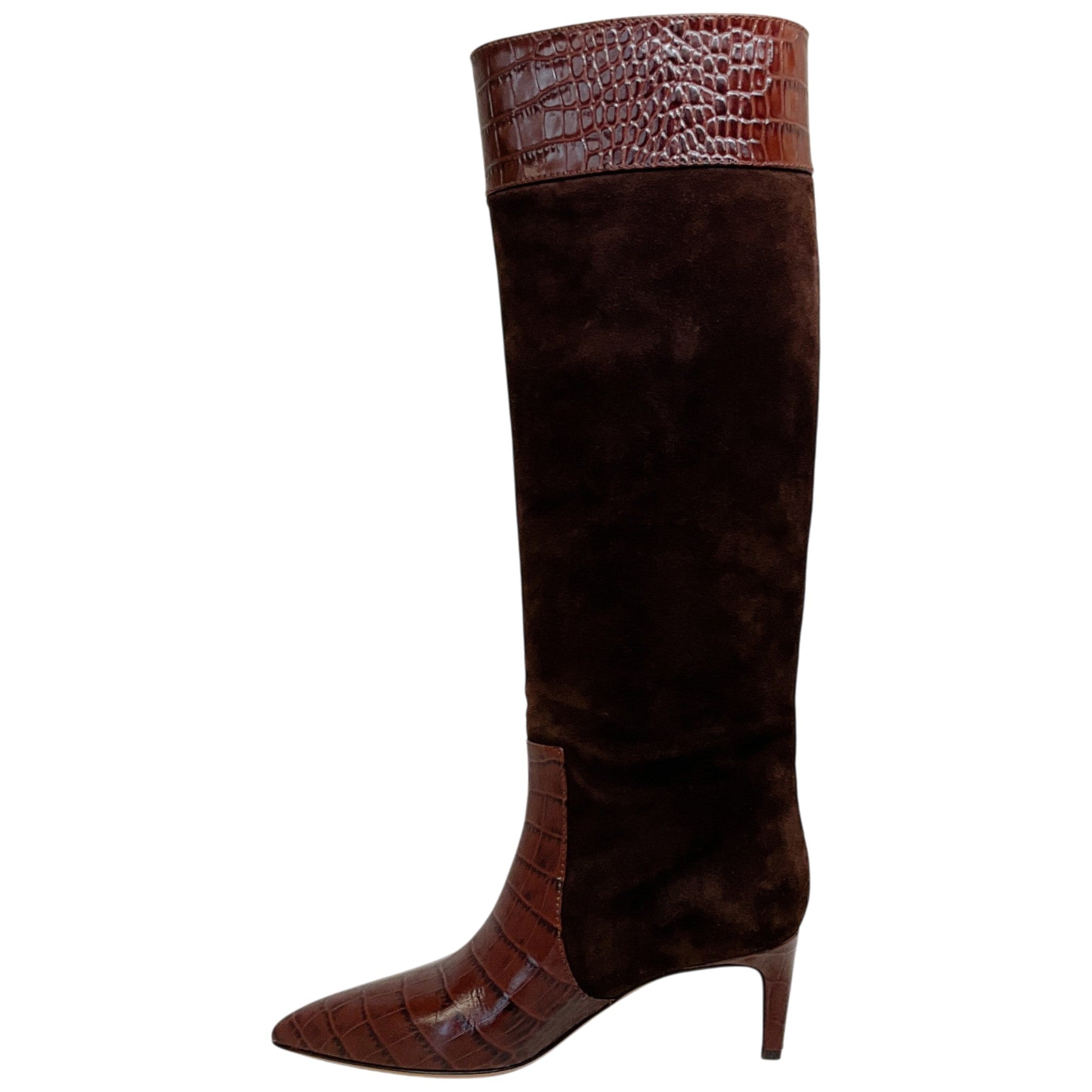 Paris Texas Chocolate Embossed Croco Suede Tall Boots
