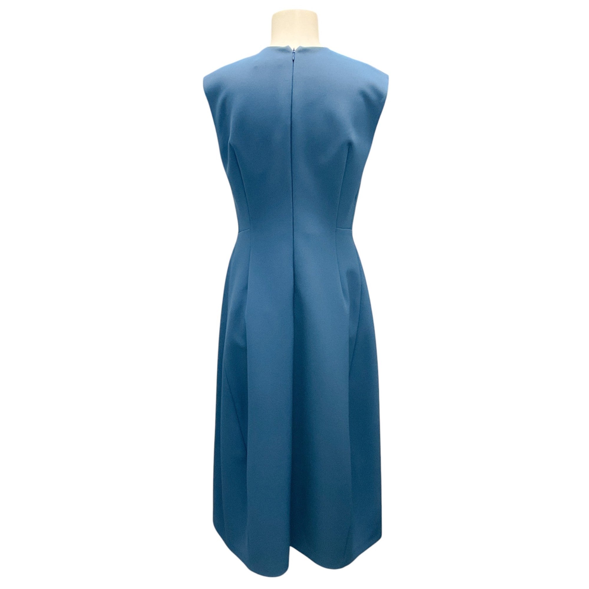 Jil Sander Blue Sleeveless V-Neck Crepe Midi Dress