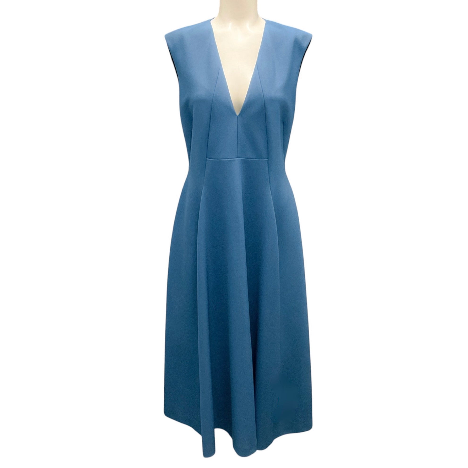 Jil Sander Blue Sleeveless V-Neck Crepe Midi Dress