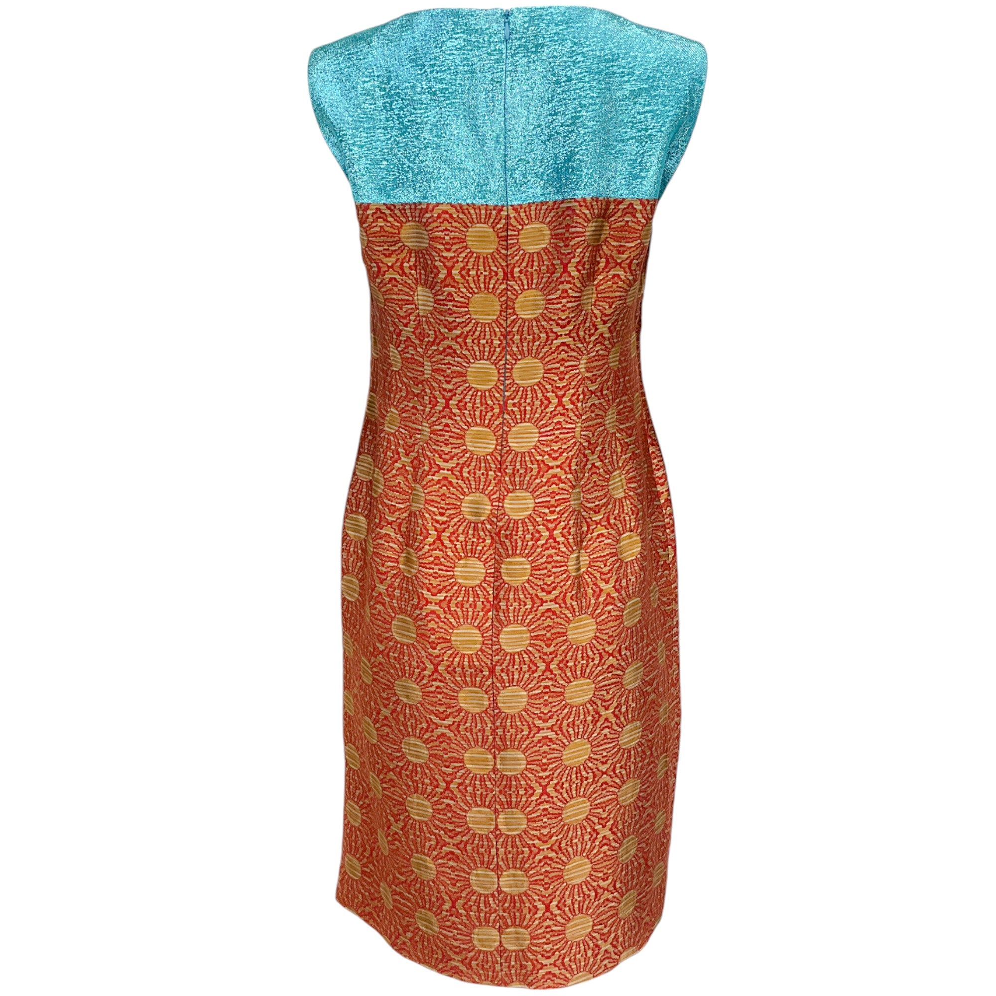 Dries van Noten Rust / Turquoise Brocade Sleeveless Dress