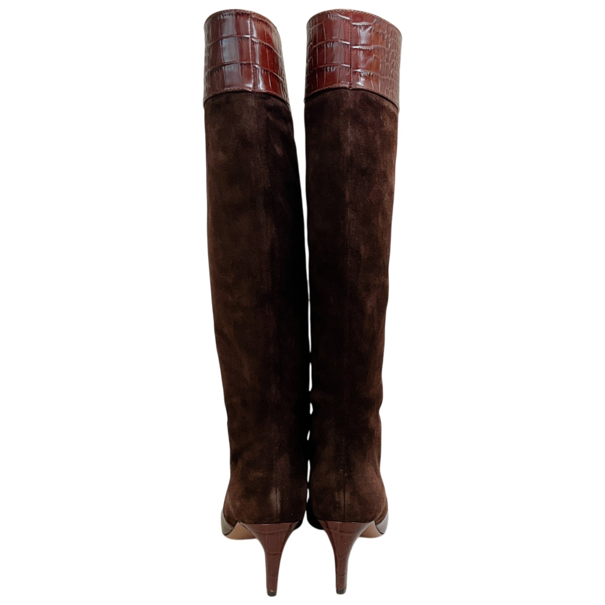 Paris Texas Chocolate Embossed Croco Suede Tall Boots