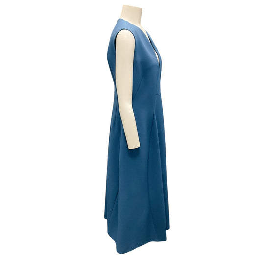 Jil Sander Blue Sleeveless V-Neck Crepe Midi Dress