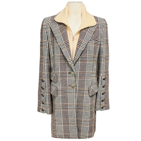 Veronica Beard Ivory / Teal Multi Plaid Jacket with Ivory Wool and Cashmere Knit Dickey