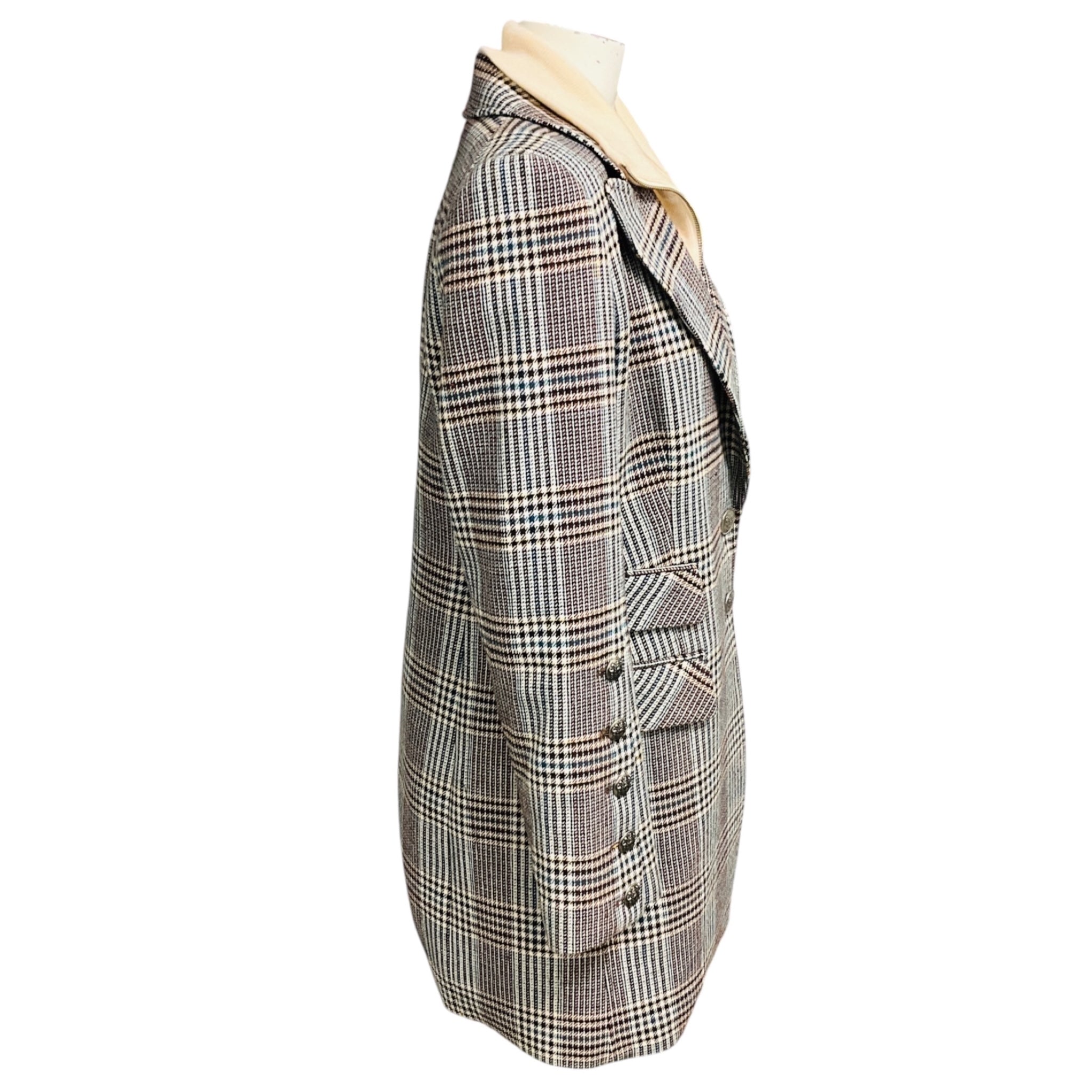 Veronica Beard Ivory / Teal Multi Plaid Jacket with Ivory Wool and Cashmere Knit Dickey