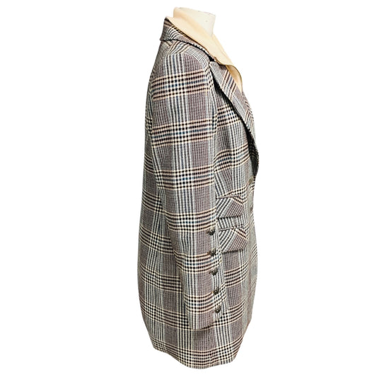 Veronica Beard Ivory / Teal Multi Plaid Jacket with Ivory Wool and Cashmere Knit Dickey