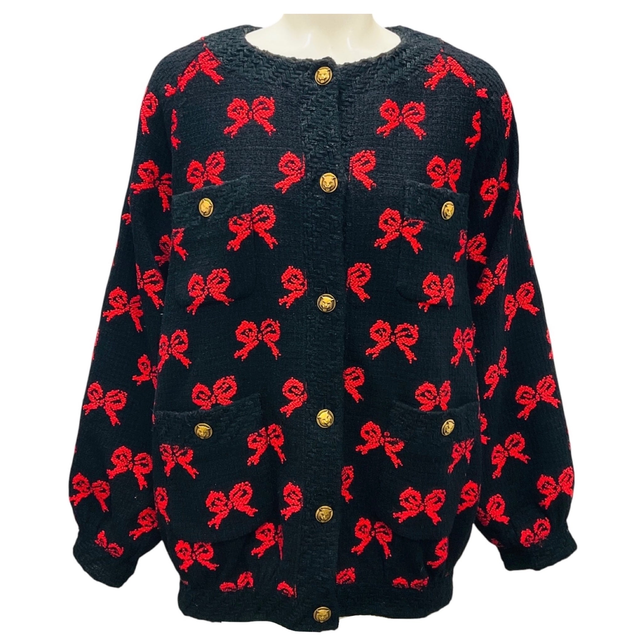 Gucci Black / Red Tweed Oversized Bomber Jacket