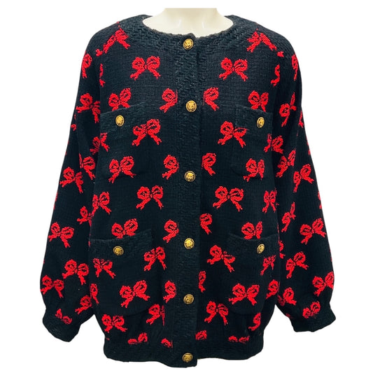 Gucci Black / Red Tweed Oversized Bomber Jacket