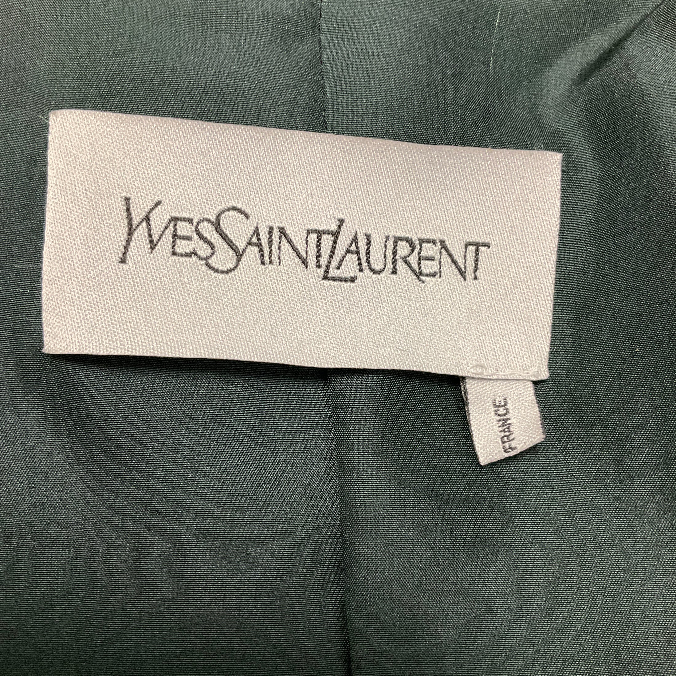 Yves Saint Laurent RARE Forest Green Tie Waist Silk Jacket