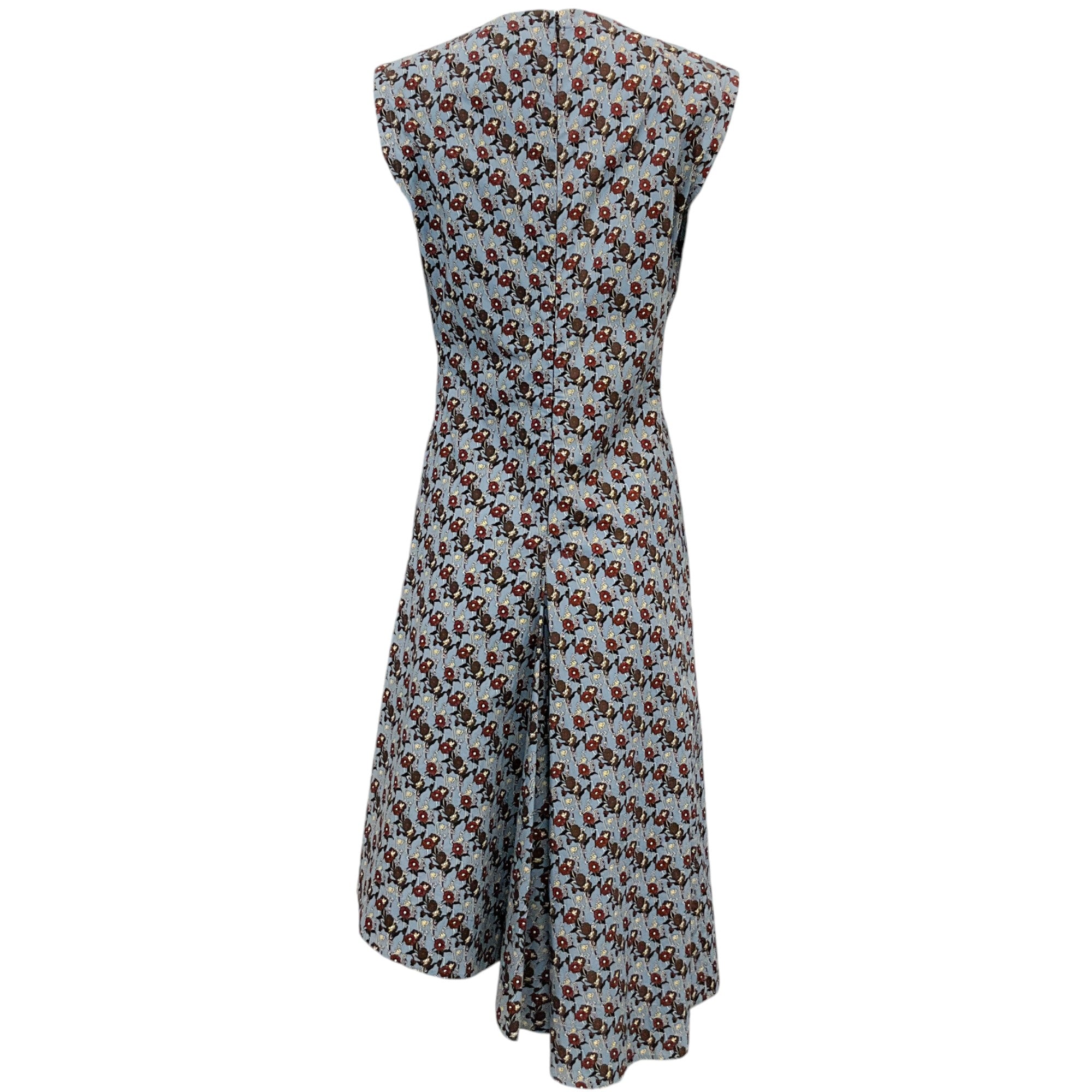 Marni Blue / Brown Cotton Floral Print Sleeveless Dress with Asymmetric Hem