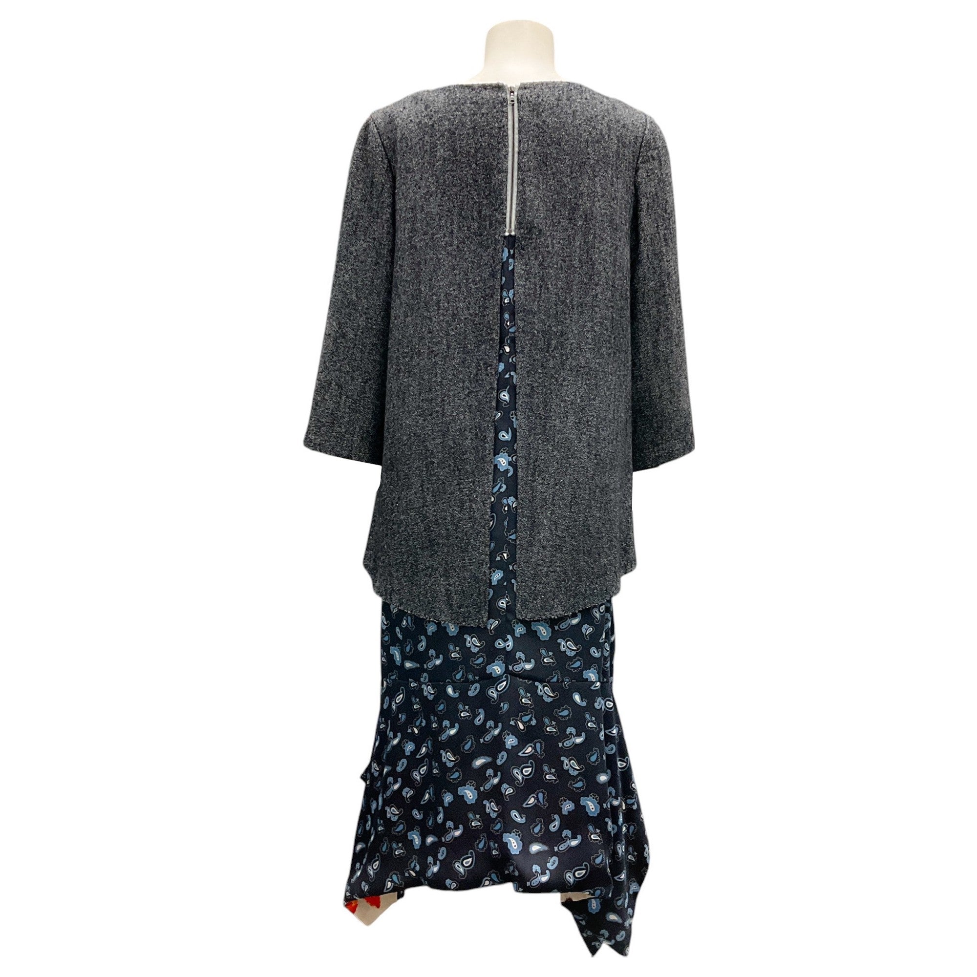 Thakoon Grey / Navy Blue Tweed and Paisley Dress