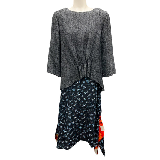 Thakoon Grey / Navy Blue Tweed and Paisley Dress