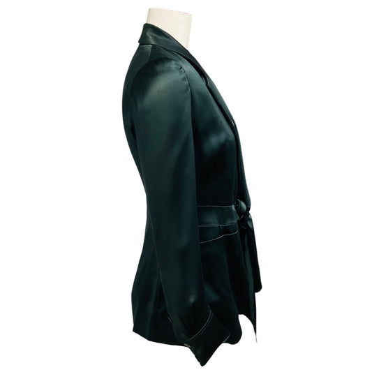 Yves Saint Laurent RARE Forest Green Tie Waist Silk Jacket