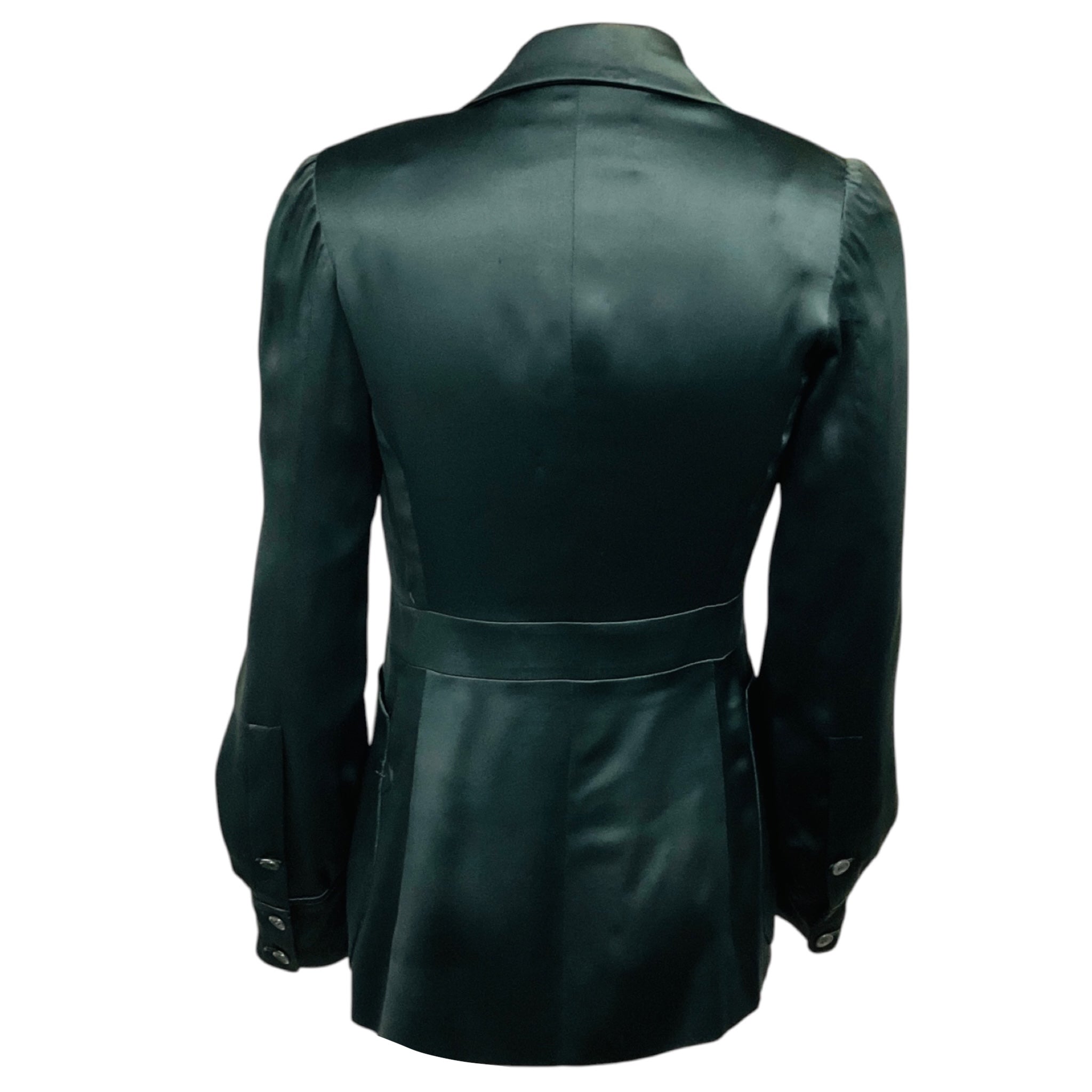 Yves Saint Laurent RARE Forest Green Tie Waist Silk Jacket