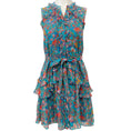 Load image into Gallery viewer, Saloni Turquoise Multi Floral Tilly Ruffle Belted Dress

