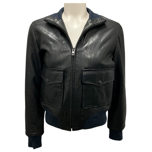 Rag & Bone Black Mila Lambskin Leather Bomber Jacket