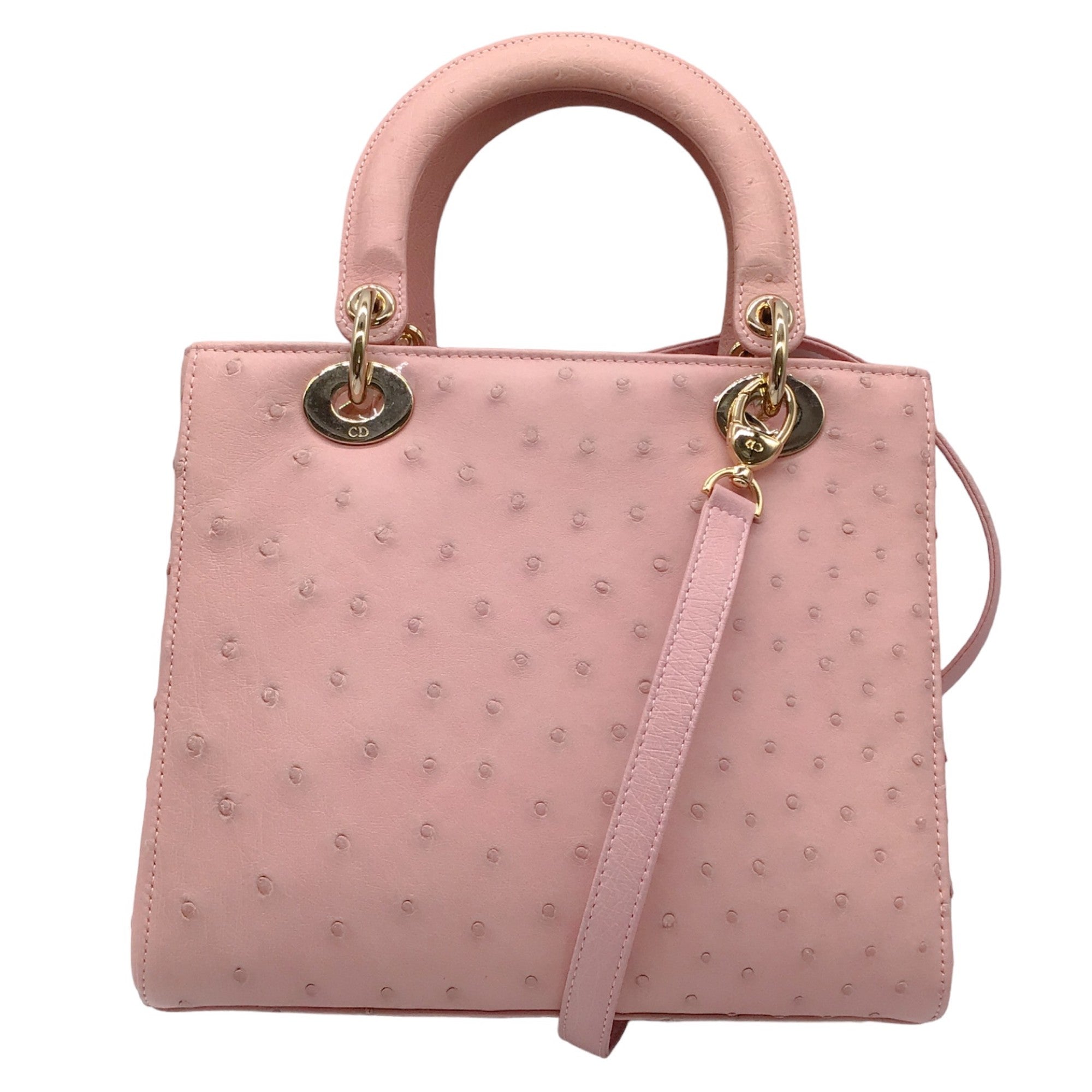 Christian Dior Light Pink Ostrich Skin Leather Lady Dior Handbag