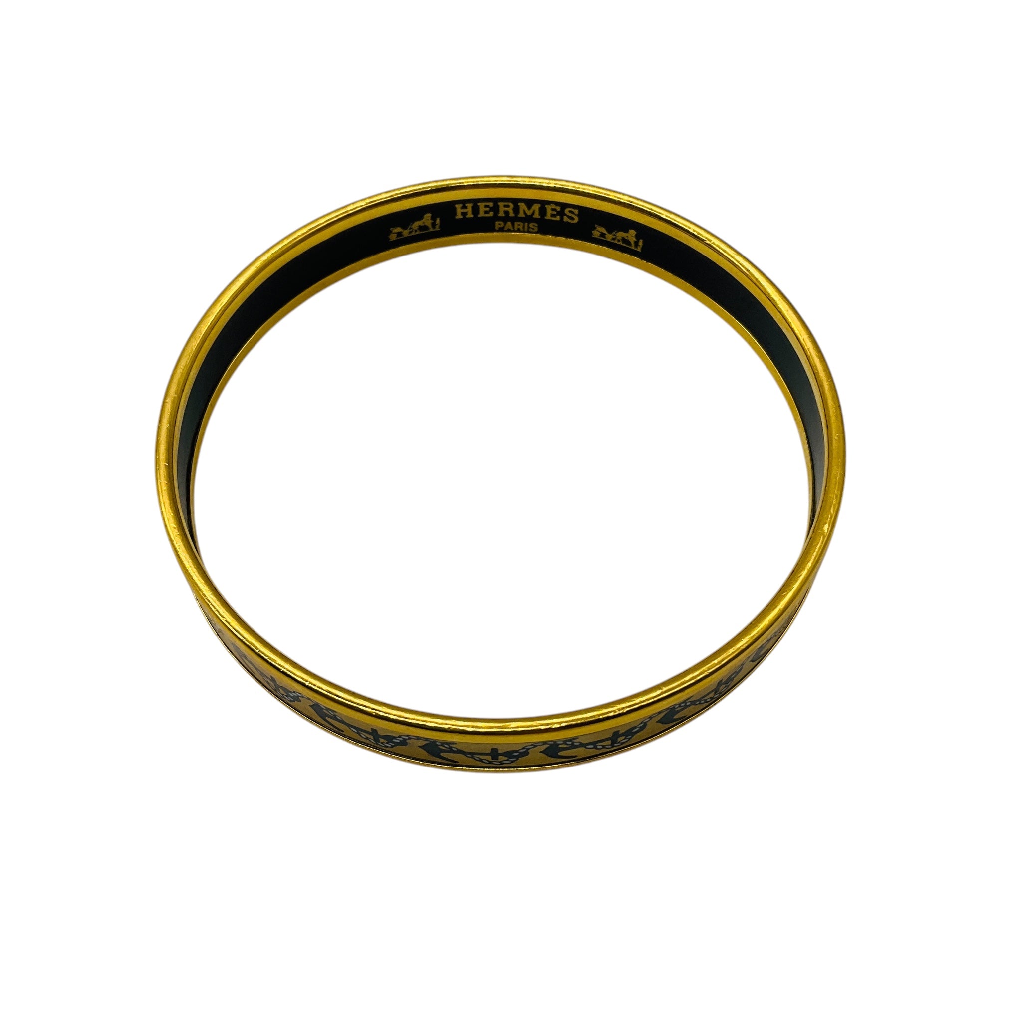 Hermes Gold Plated Enamel Anchor Bangle Bracelet