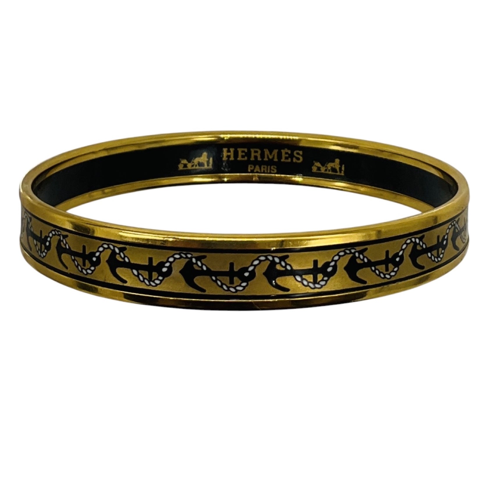 Hermes Gold Plated Enamel Anchor Bangle Bracelet