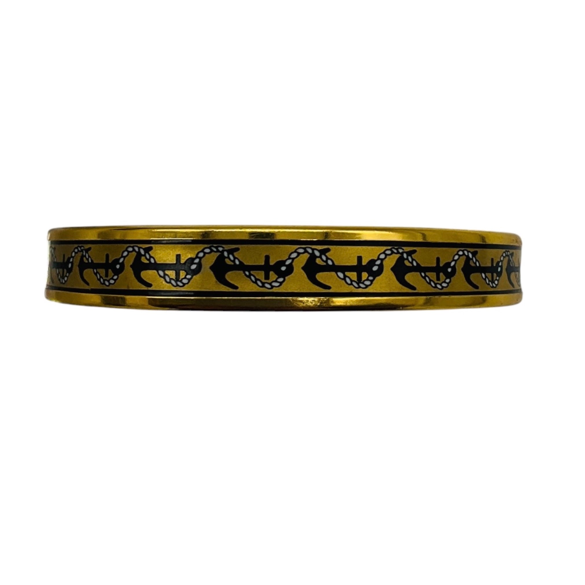 Hermes Gold Plated Enamel Anchor Bangle Bracelet