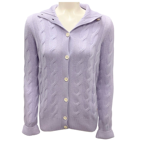 Loro Piana Lilac Baby Cashmere Cable Knit Cardigan Sweater