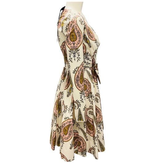 Giambattista Valli Ivory / Rose Bow Detail Paisley Printed Cotton Dress