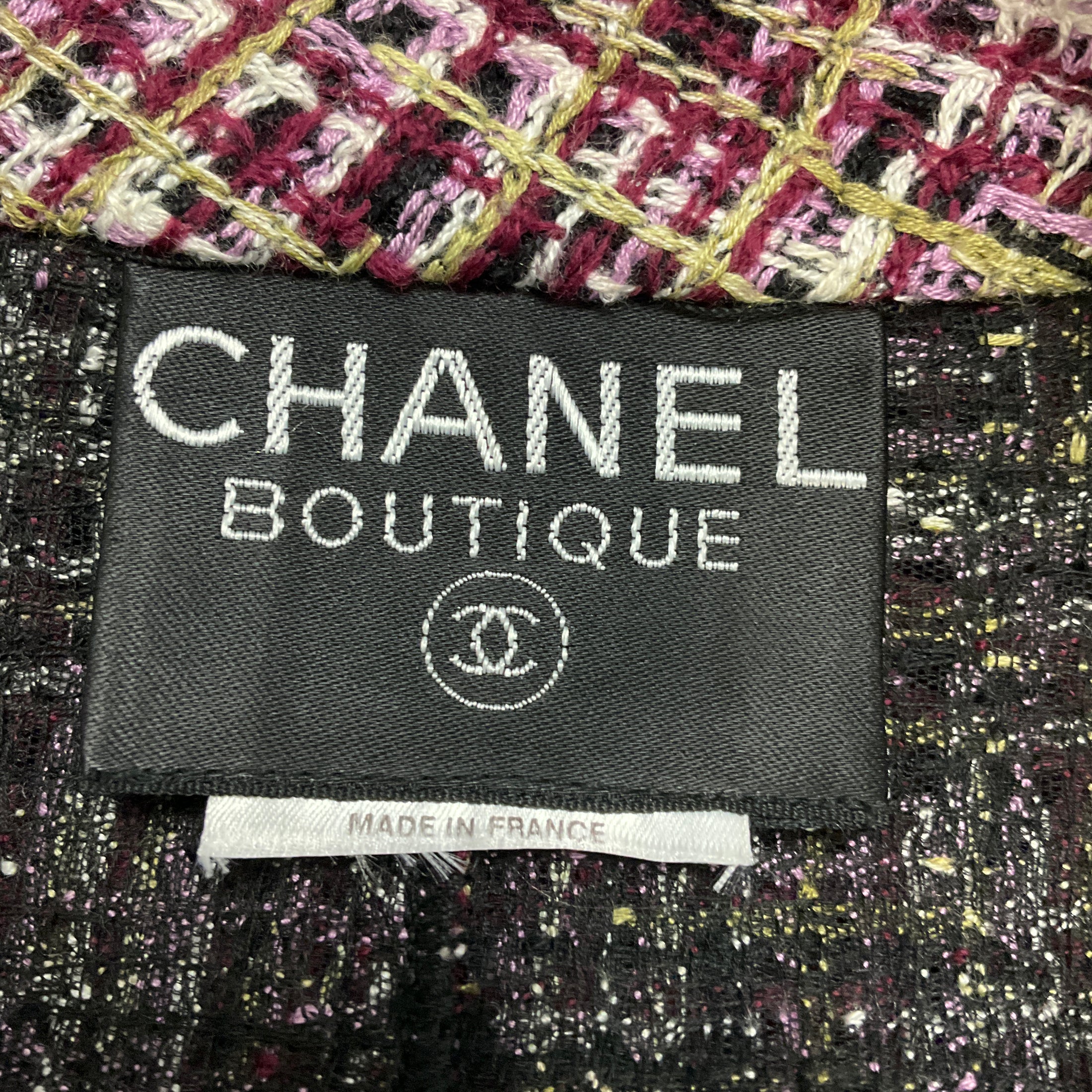 Chanel Boutique Vintage Purple / Olive Green Multi Classic Tweed Blazer Jacket with CC Logo Buttons