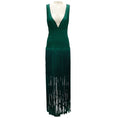 Load image into Gallery viewer, Herve Leger Viridian Sleeveless Deep V-Neck Fringe Gown
