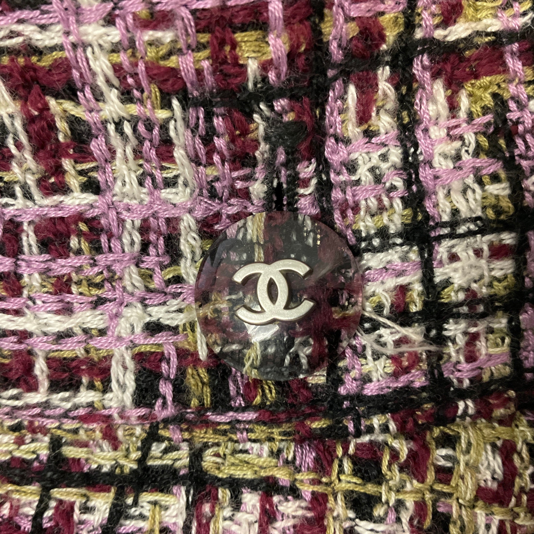 Chanel Boutique Vintage Purple / Olive Green Multi Classic Tweed Blazer Jacket with CC Logo Buttons