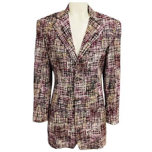 Chanel Boutique Vintage Purple / Olive Green Multi Classic Tweed Blazer Jacket with CC Logo Buttons
