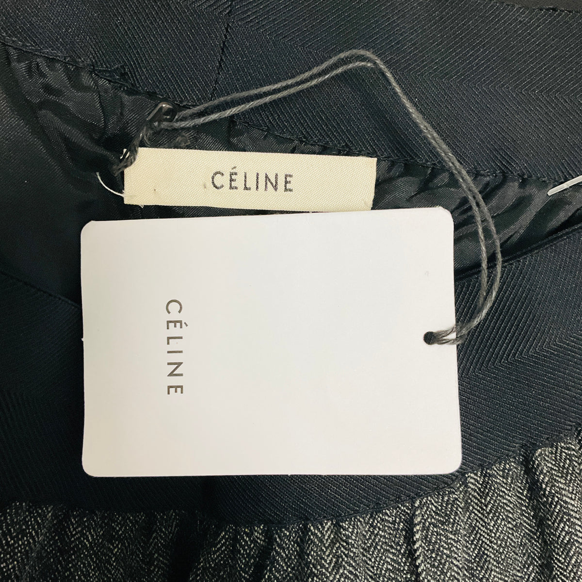 Celine Charcoal Grey / Black Pinstriped Wool Pants with Elastic Waist