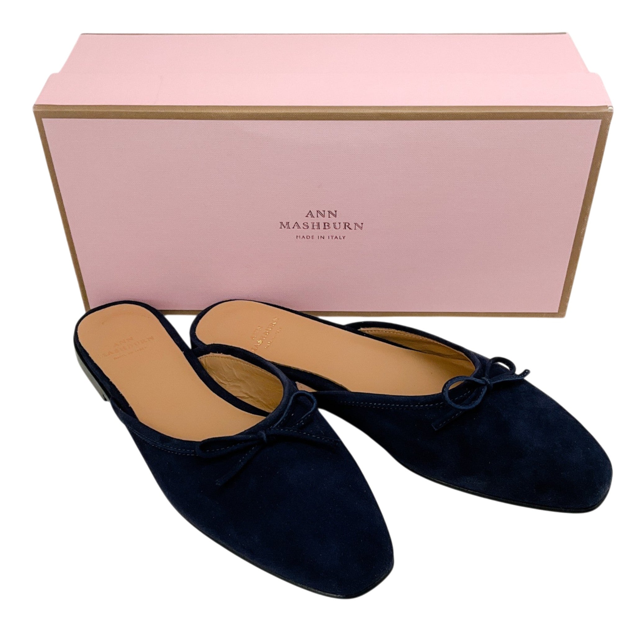 Ann Mashburn Navy Blue Suede Joy Mules