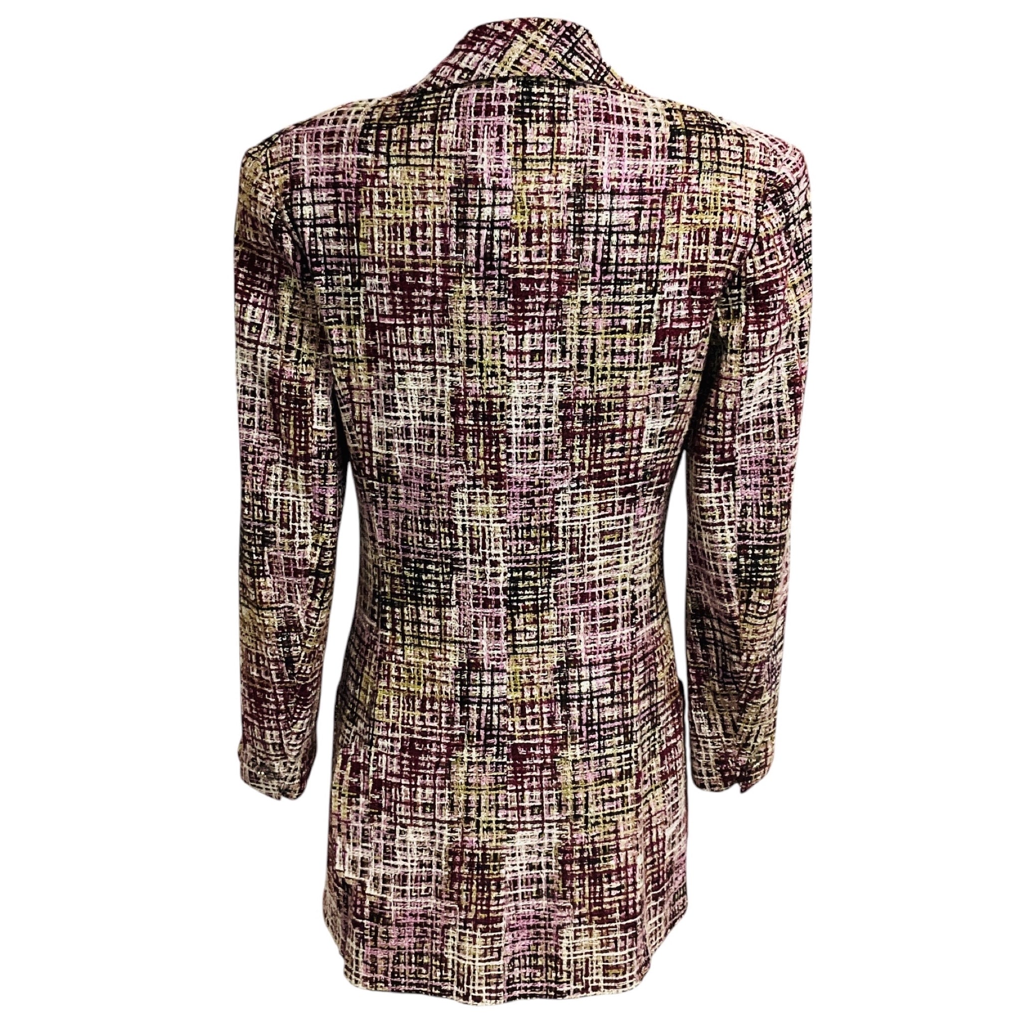 Chanel Boutique Vintage Purple / Olive Green Multi Classic Tweed Blazer Jacket with CC Logo Buttons