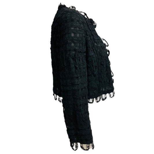 Chanel Black Vintage Cruise 2000 Collection Collarless Floral Lace Ribbon Tweed Cropped Jacket