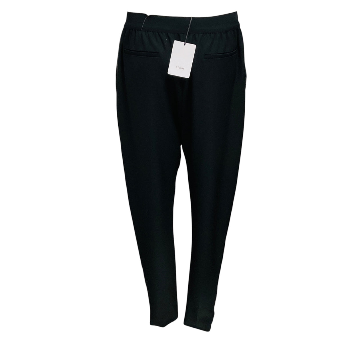Celine Charcoal Grey / Black Pinstriped Wool Pants with Elastic Waist