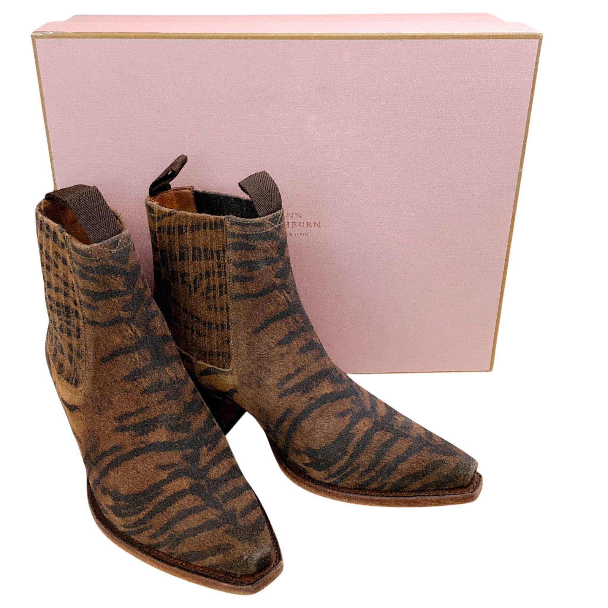 Ann Mashburn Brown Tiger Print Short Cowboy Booties