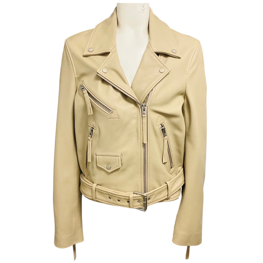 Closed Beige Moto Zip Lamb Leather Jacket
