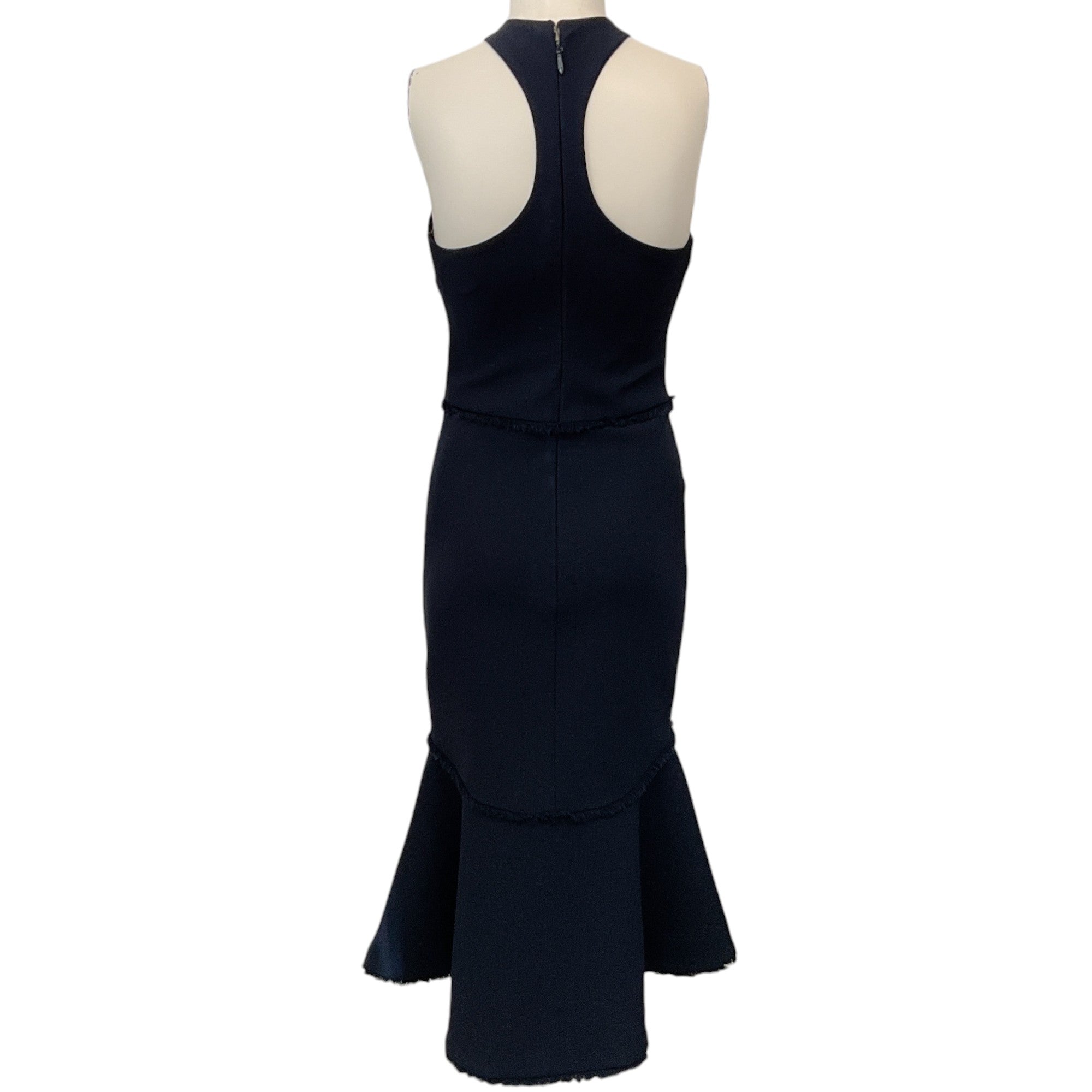 Cinq a Sept Navy Blue Sleeveless Dress with Fringe