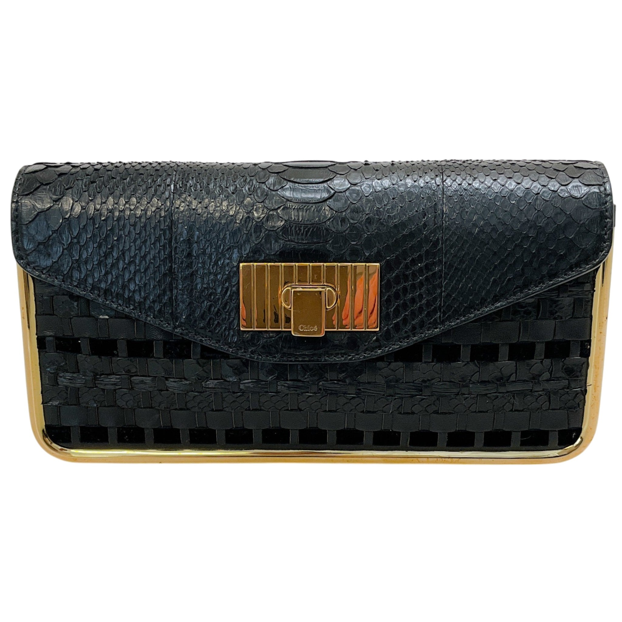 Chloe Black Leather / Suede / Snake Woven Clutch
