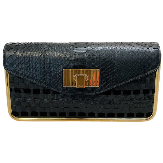 Chloe Black Leather / Suede / Snake Woven Clutch
