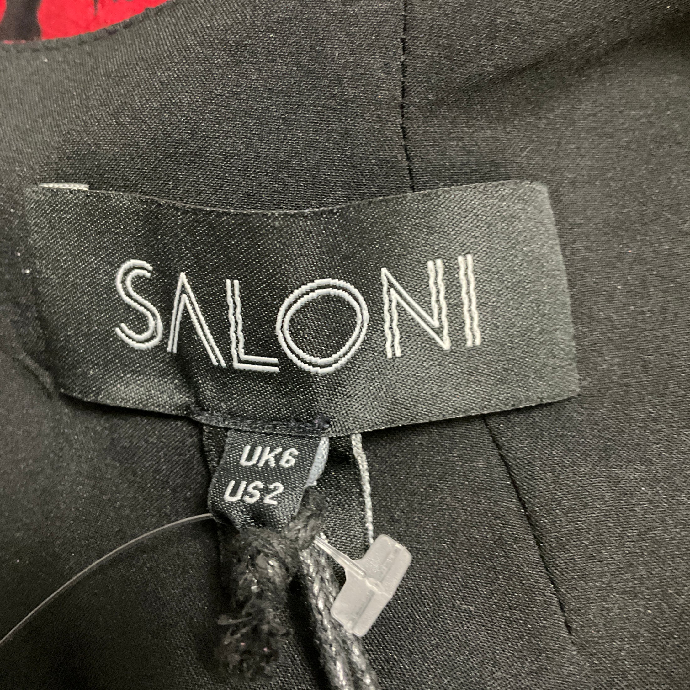 Saloni Black / Red Carmine Poppy Stamped Satin Colette Short Dress