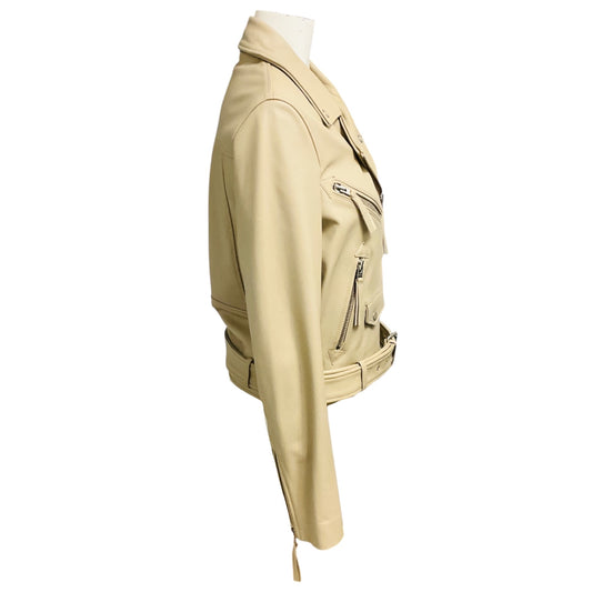Closed Beige Moto Zip Lamb Leather Jacket