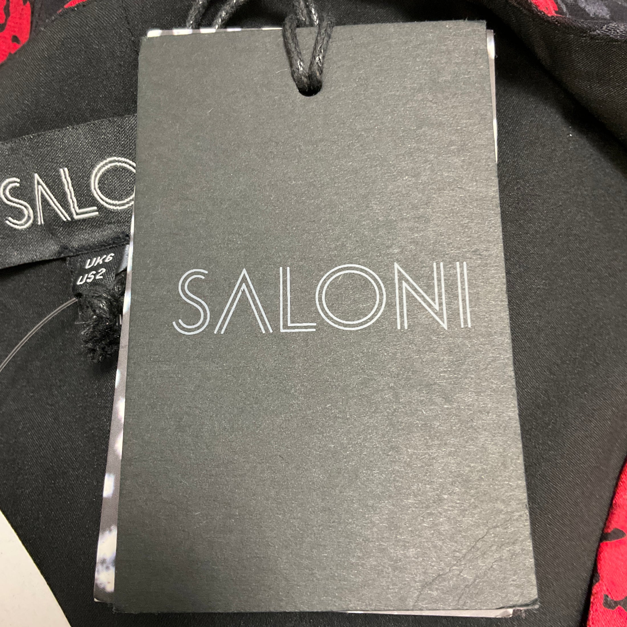 Saloni Black / Red Carmine Poppy Stamped Satin Colette Short Dress