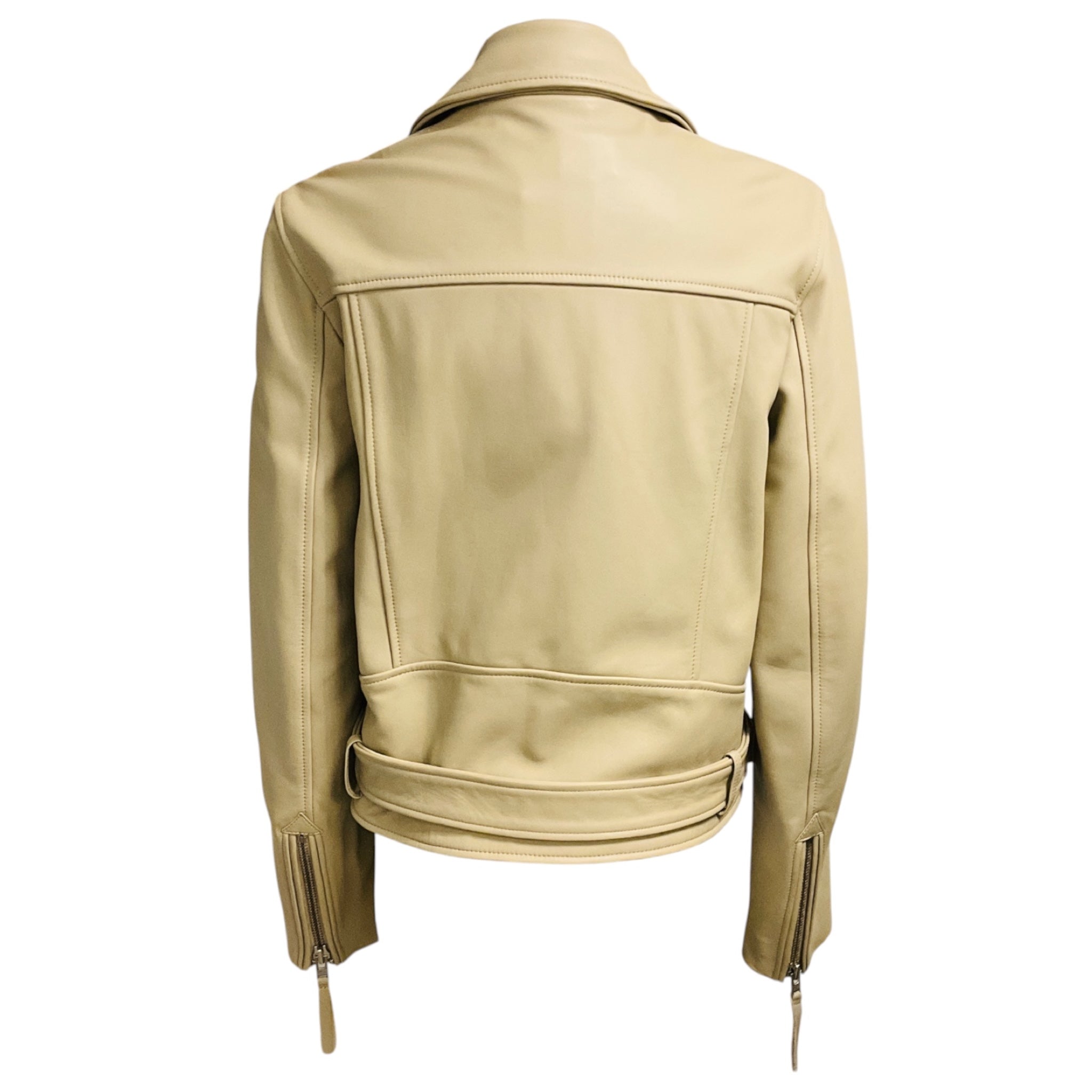 Closed Beige Moto Zip Lamb Leather Jacket