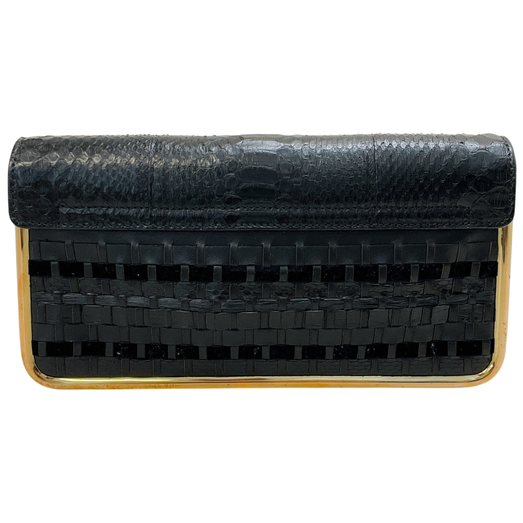 Chloe Black Leather / Suede / Snake Woven Clutch