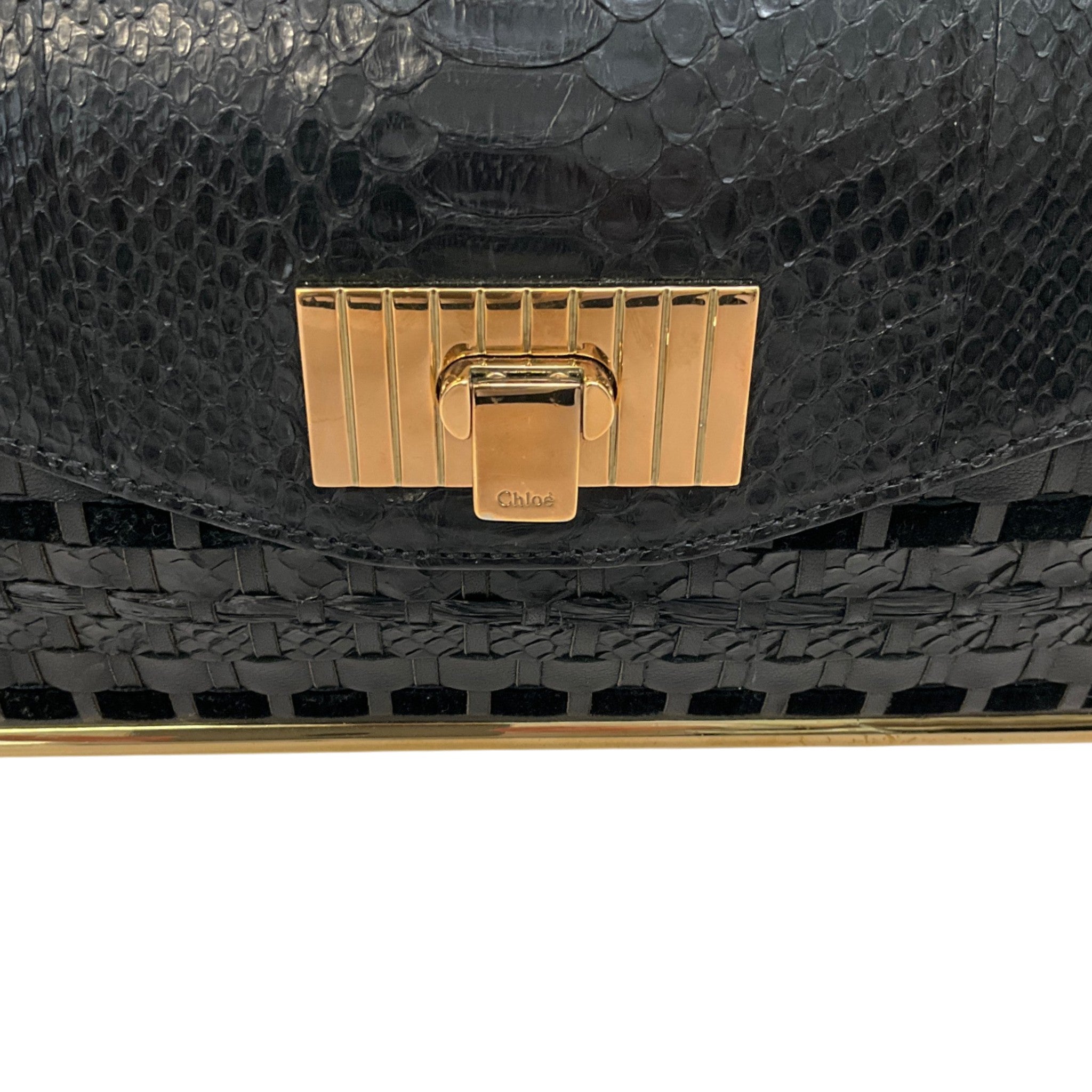 Chloe Black Leather / Suede / Snake Woven Clutch