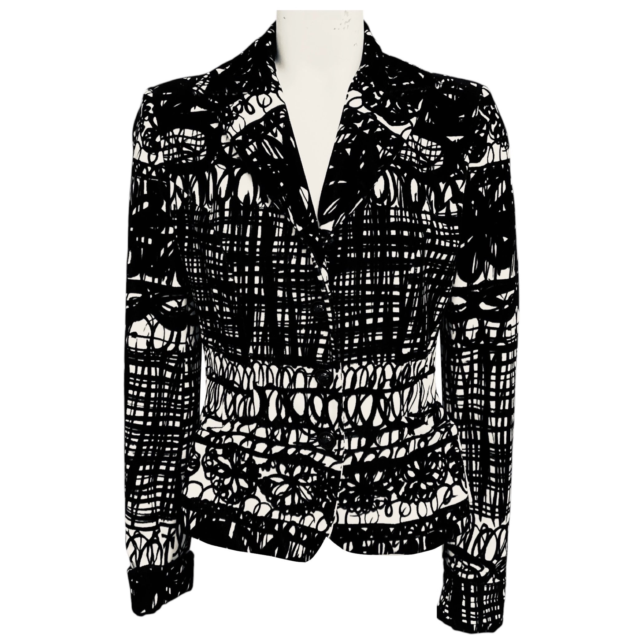 Moschino Cheap and Chic Black / White Patterned Velvet Blazer