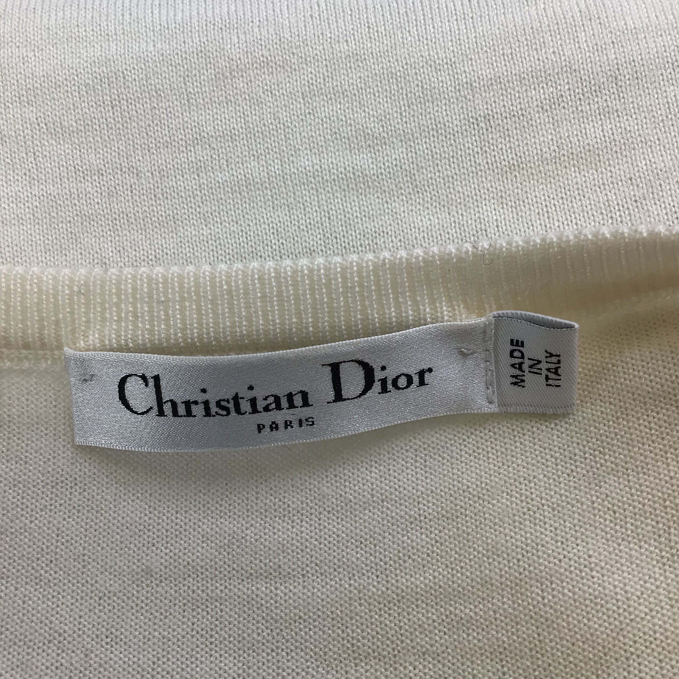 Christian Dior Ivory Crochet Detail Short Sleeved Wool Knit Pullover Sweater